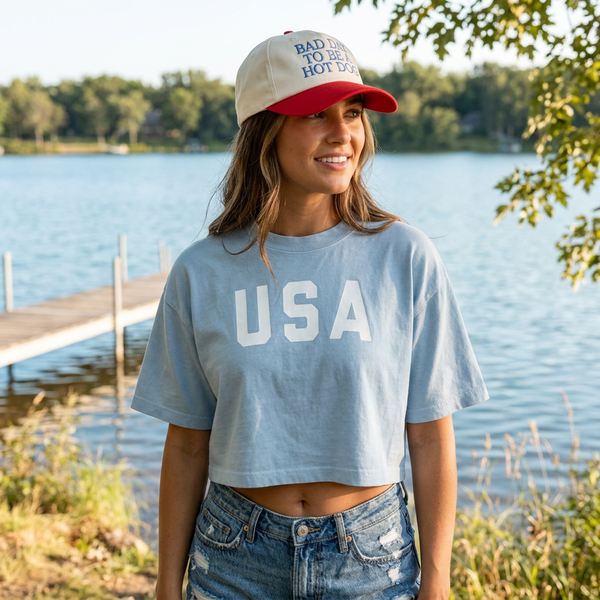Women's USA Crop [washed blue]
